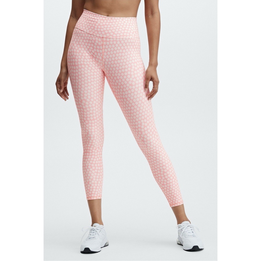 Fabletics Boost PowerHold High-Waisted 7/8 Leggings Pink Daisy Floral XL Pockets